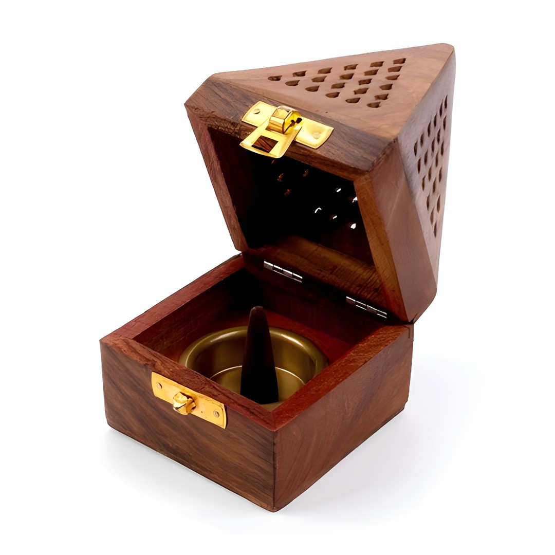 ARJ-AHT-020_g4 Wooden Pyramid Incense Burner | Stable Base for Cone Rituals - Image 1