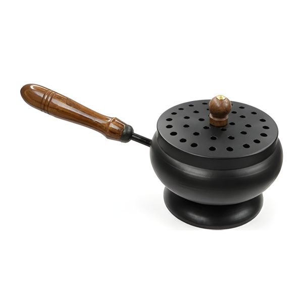 Black Metal Censer with Wooden Handle