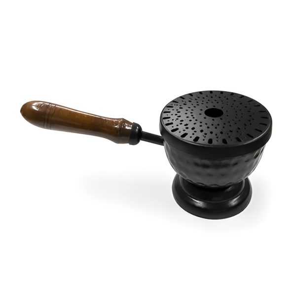 Low Black Metal Censer with Wooden Handle
